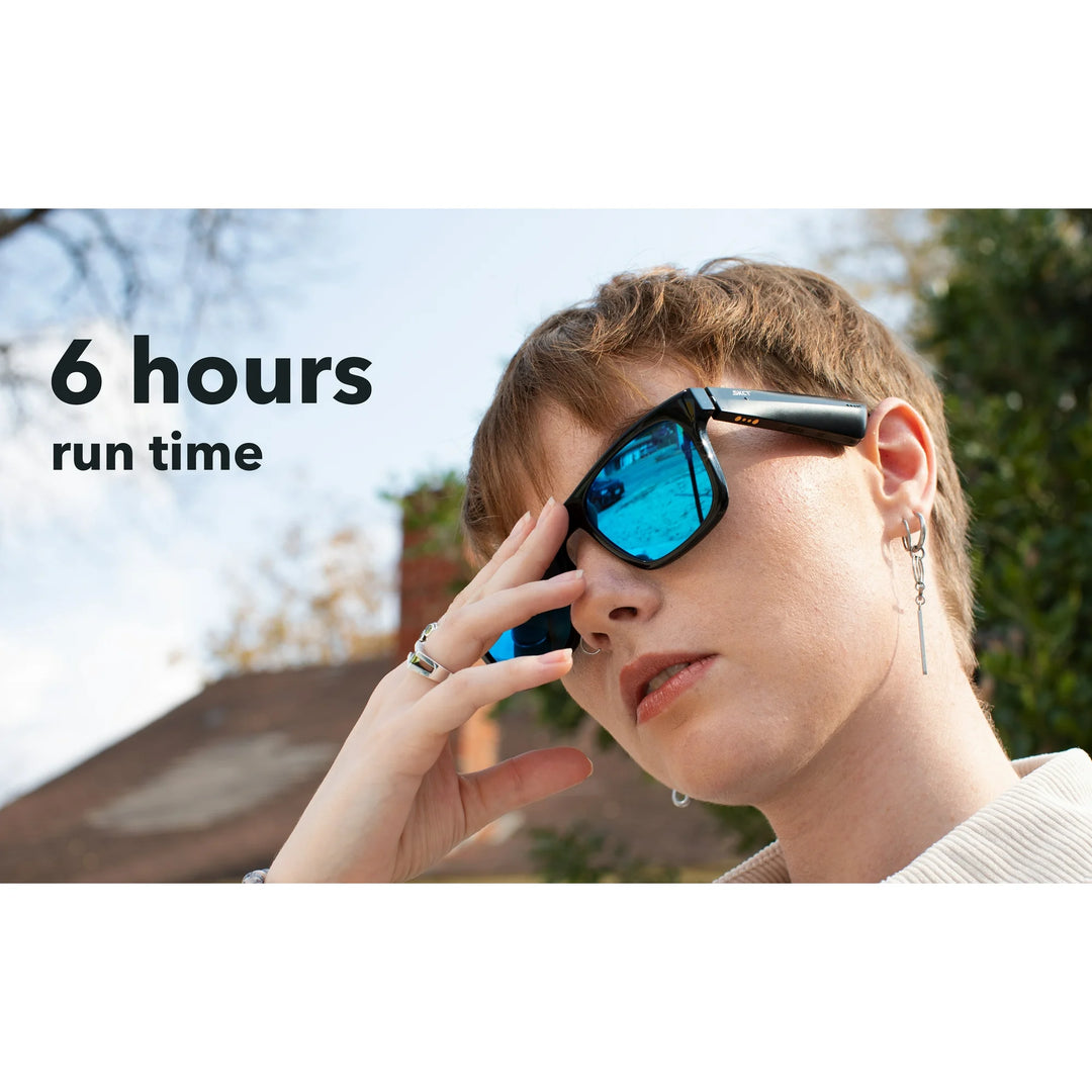 KCT Smart Glasses, Bluetooth Sunglasses with Polarized lenses, Bluetooth Audio & Hands Free Calling, Open Air Audio, Auto On/Off, Pink with Black Lenses, 3 styles Switchable Lenses