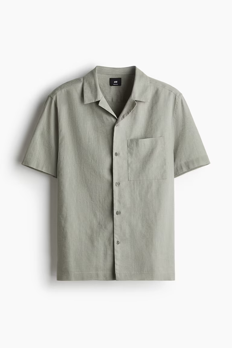 H&M Regular-Fit Short-Sleeved Linen-Blend Shirt