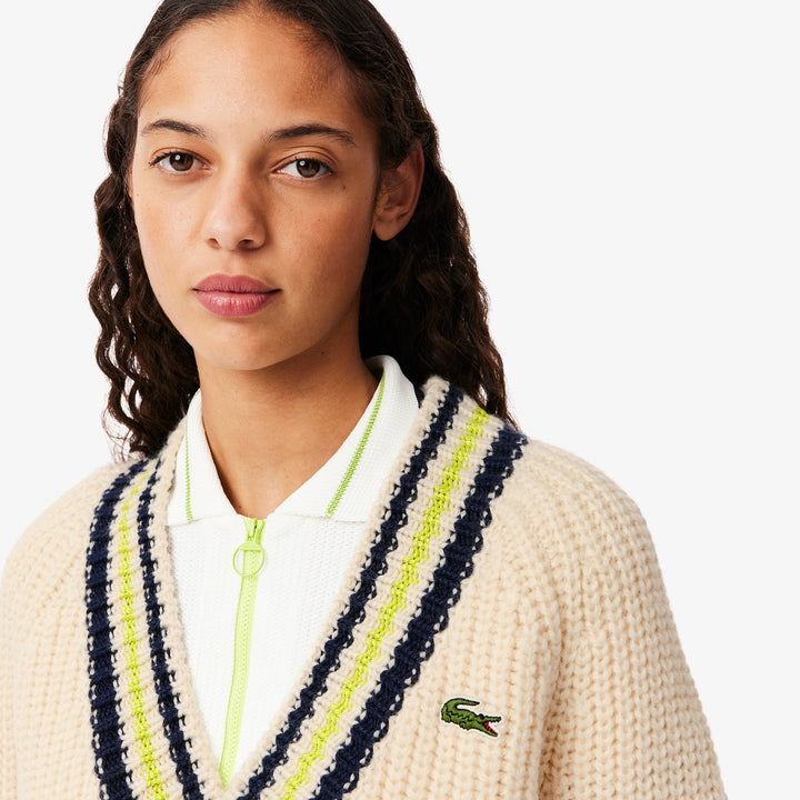 Lacoste Women's Oversized Wool V-Neck Tennis Sweater