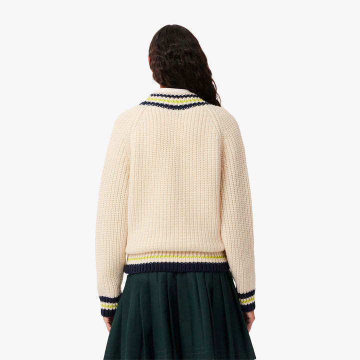 Lacoste Women's Oversized Wool V-Neck Tennis Sweater