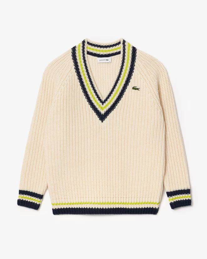 Lacoste Women's Oversized Wool V-Neck Tennis Sweater