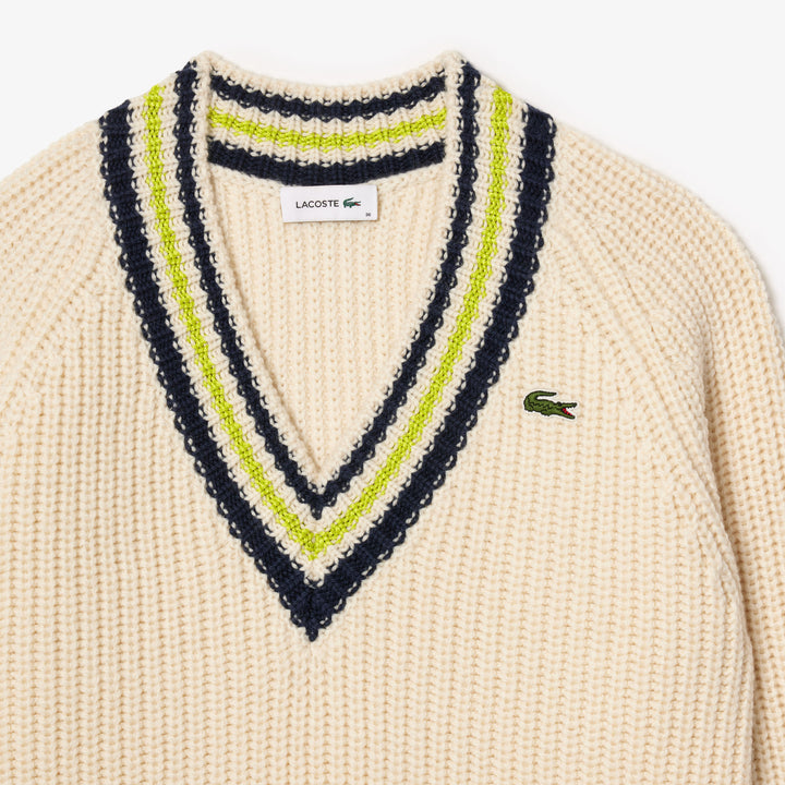 Lacoste Women's Oversized Wool V-Neck Tennis Sweater