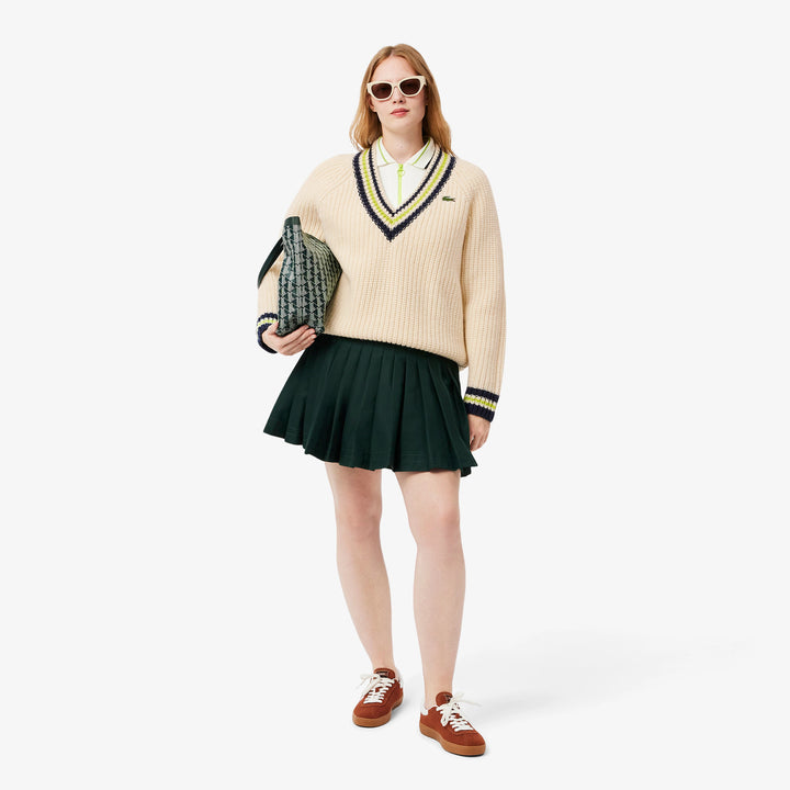 Lacoste Women's Oversized Wool V-Neck Tennis Sweater