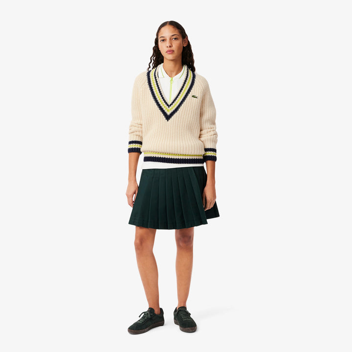Lacoste Women's Oversized Wool V-Neck Tennis Sweater