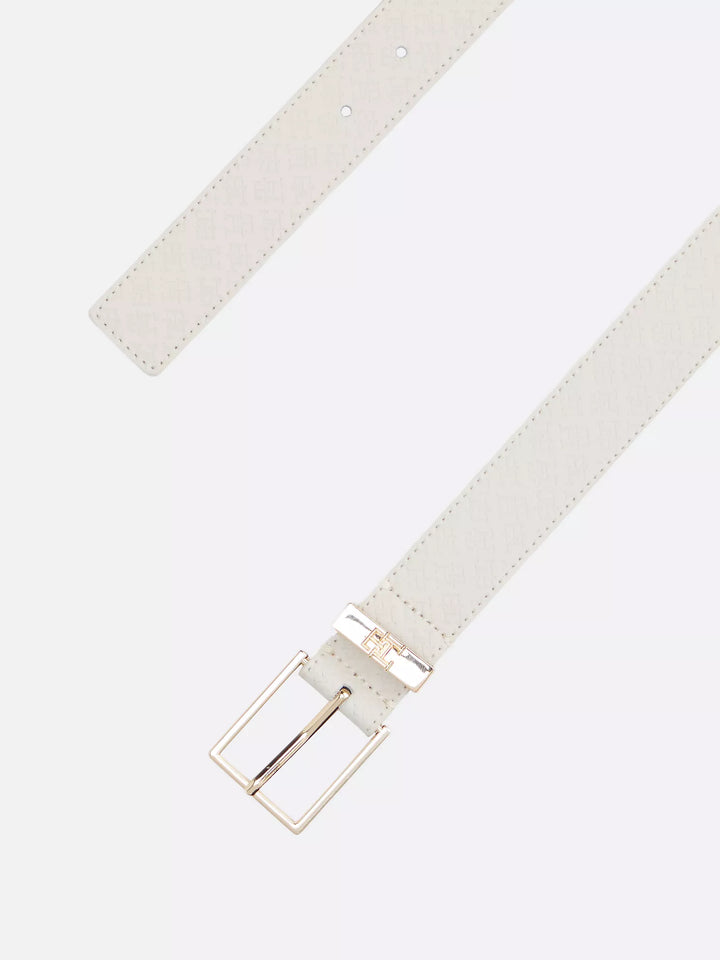 Tommy Hilfiger Monogram Square Buckle Leather Belt