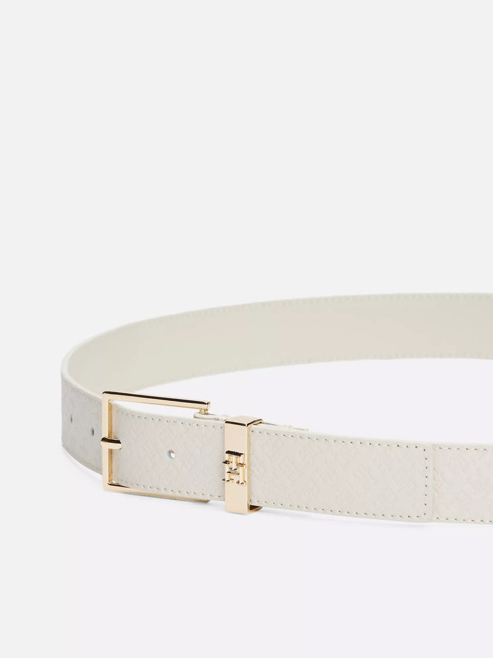 Tommy Hilfiger Monogram Square Buckle Leather Belt