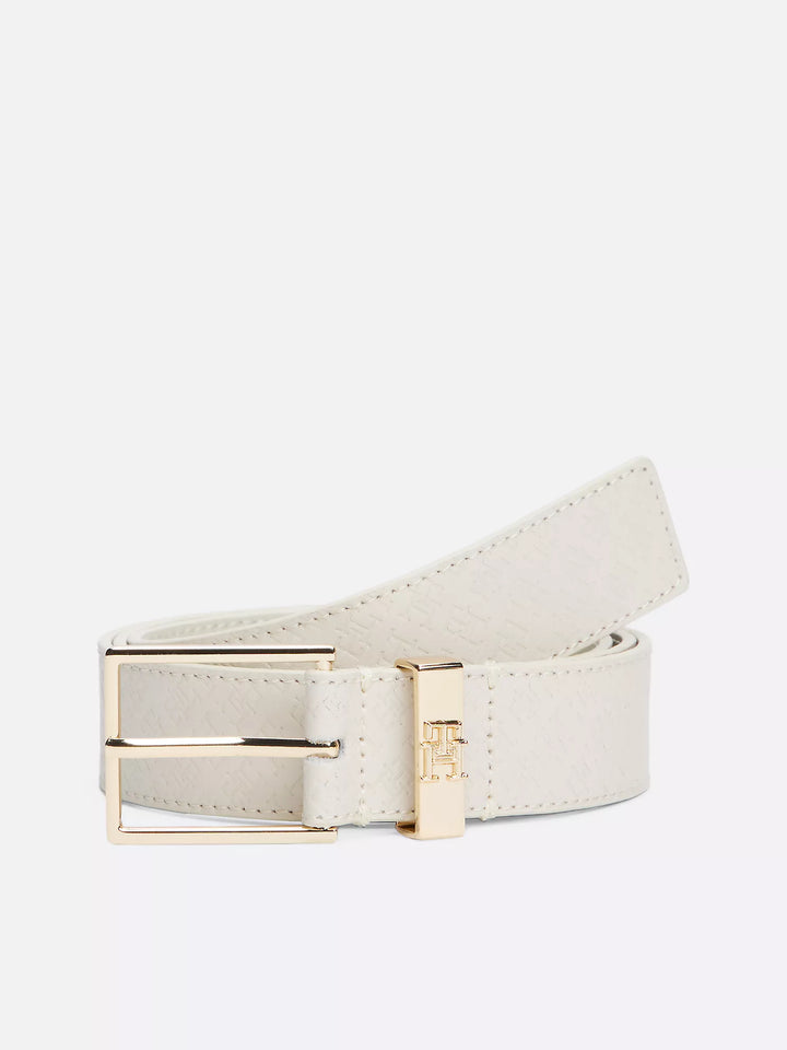 Tommy Hilfiger Monogram Square Buckle Leather Belt