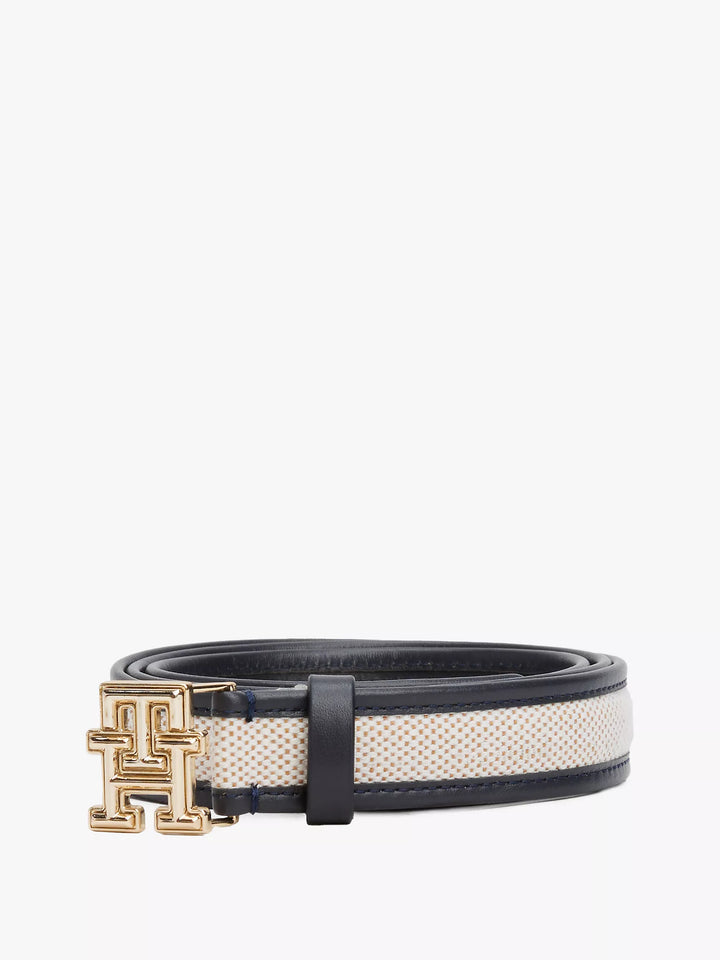 Tommy Hilfiger Logo Buckle Contrast-Trim Canvas Belt