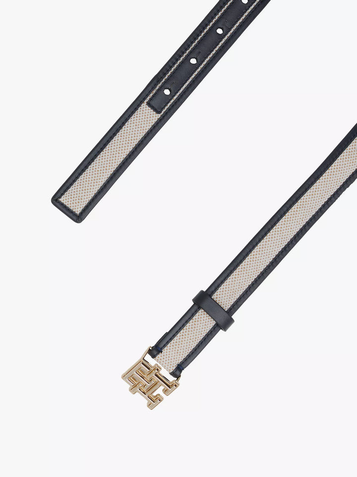 Tommy Hilfiger Logo Buckle Contrast-Trim Canvas Belt