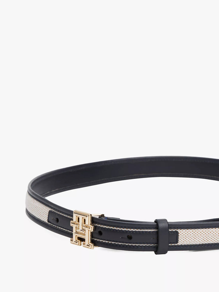 Tommy Hilfiger Logo Buckle Contrast-Trim Canvas Belt