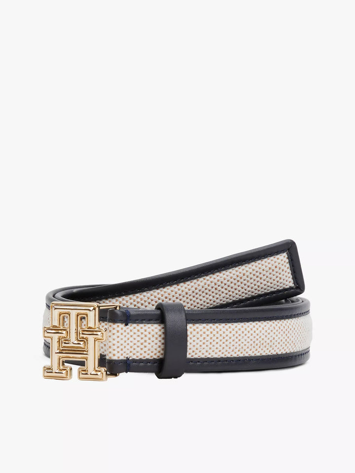 Tommy Hilfiger Logo Buckle Contrast-Trim Canvas Belt