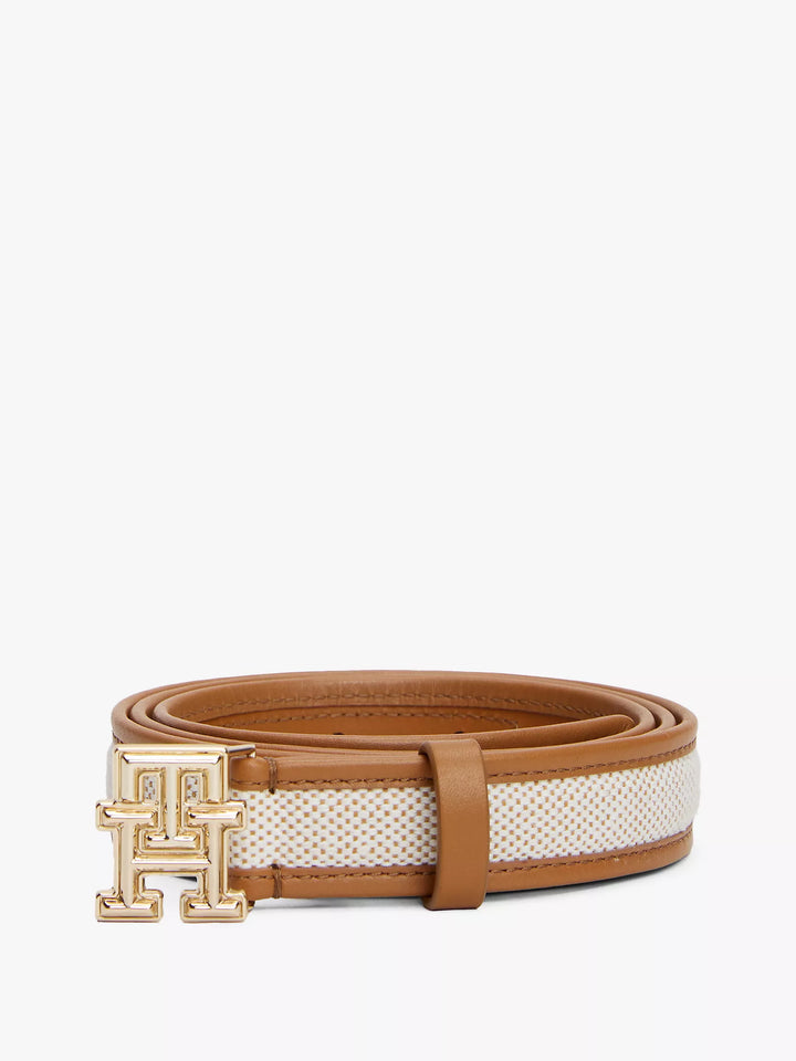 Tommy Hilfiger Logo Buckle Contrast-Trim Canvas Belt
