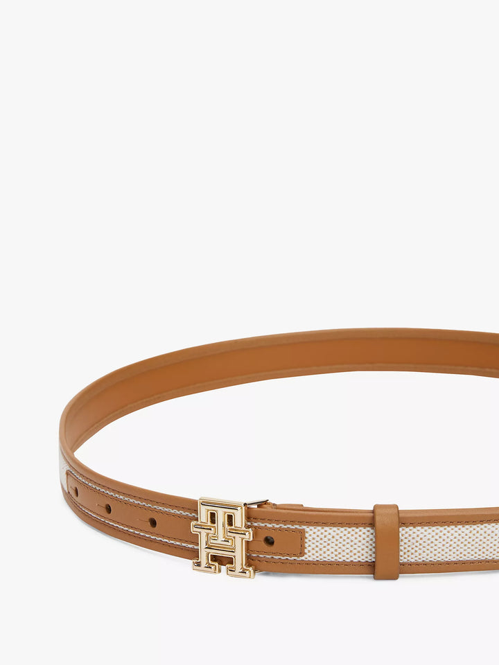 Tommy Hilfiger Logo Buckle Contrast-Trim Canvas Belt