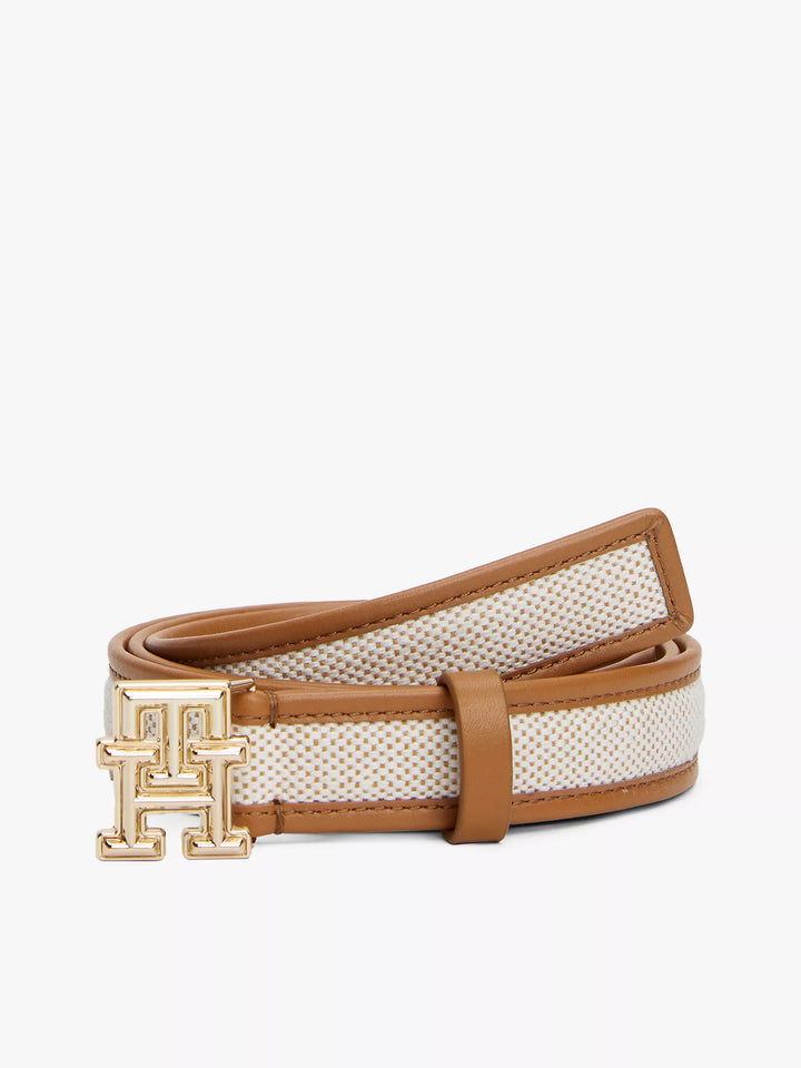 Tommy Hilfiger Logo Buckle Contrast-Trim Canvas Belt