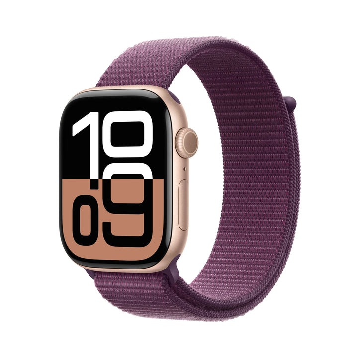 Apple Watch Series 10 GPS + Cellular 46mm Rose Gold Aluminum Case with Plum Sport Loop