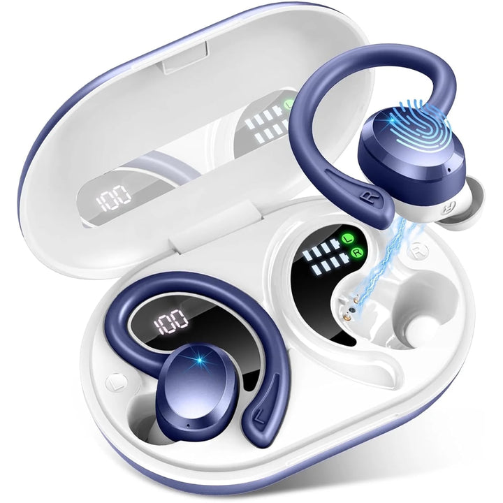 ETEPEHI Wireless Earbuds - ETEPPEHI Bluetooth 5.3 Stereo Ear Buds with Earhooks, ENC Noise Cancelling Mic, IP7 Waterproof Earphone for Workout/Running, Blue