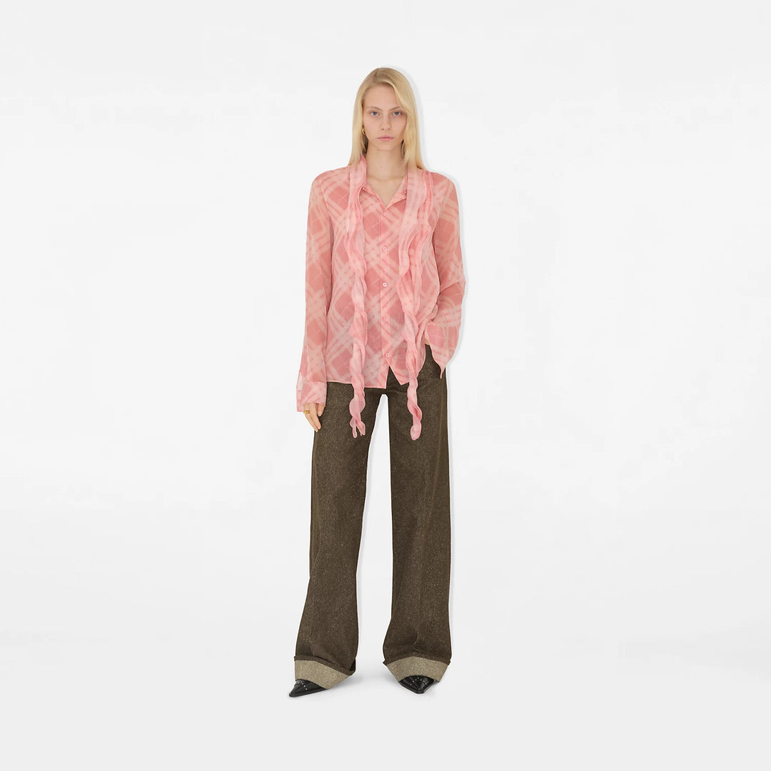 Burberry Ruffled Check Silk Blouse