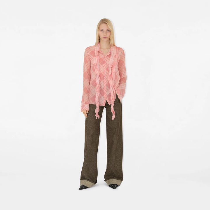 Burberry Ruffled Check Silk Blouse