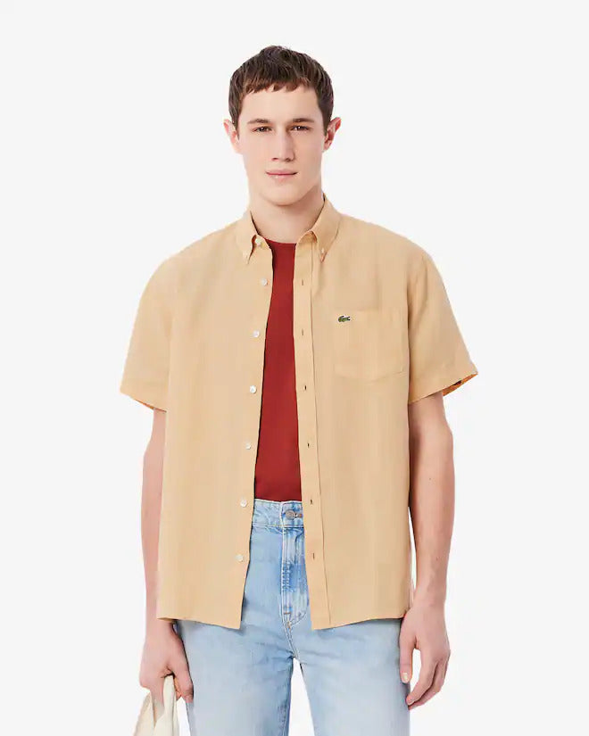 Lacoste Men's Short Sleeve Linen Shirt