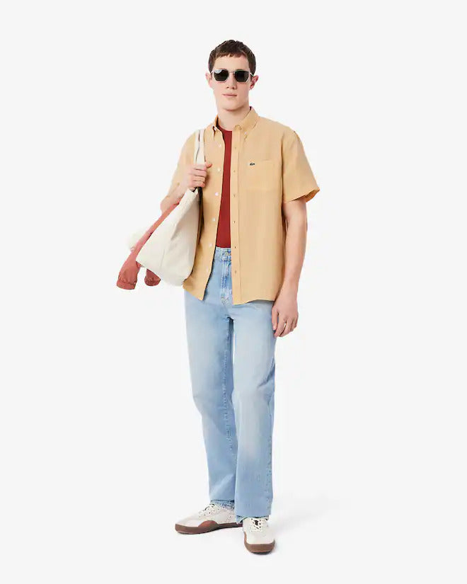 Lacoste Men's Short Sleeve Linen Shirt