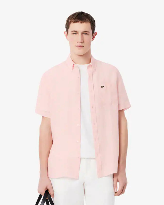 Lacoste Men's Short Sleeve Linen Shirt