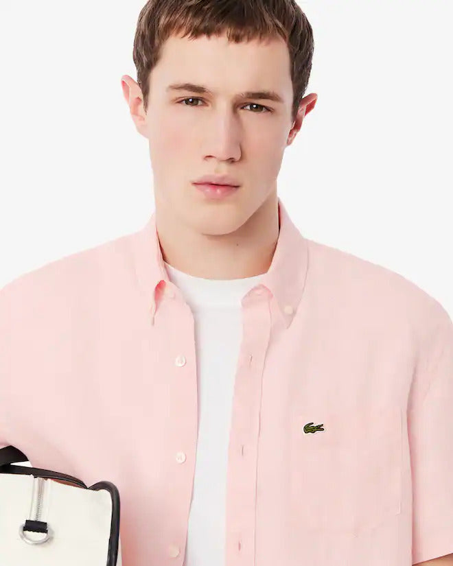 Lacoste Men's Short Sleeve Linen Shirt