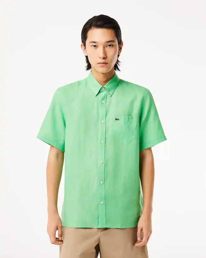 Lacoste Men's Short Sleeve Linen Shirt