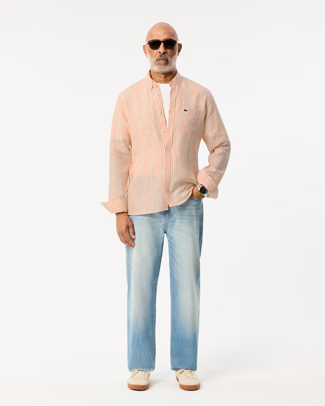 Lacoste Men's Regular Fit Striped Linen Shirt