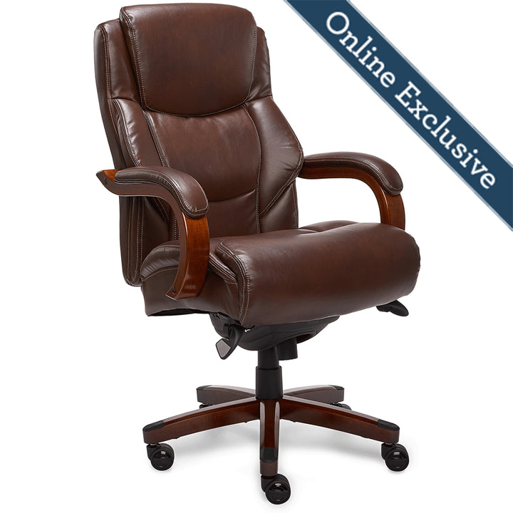 Lazboy Delano Big & Tall Executive Office Chair, Chestnut Brown with Mahogany Wood