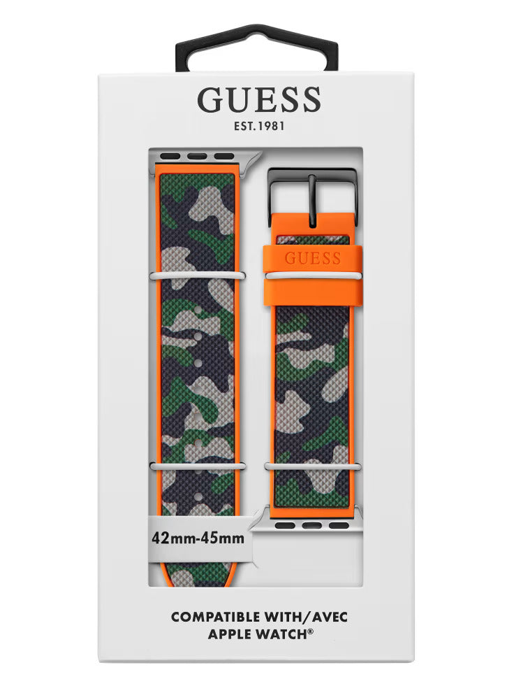 Guess Camo and Orange Silicone 42-45 mm Band for Apple Watch®