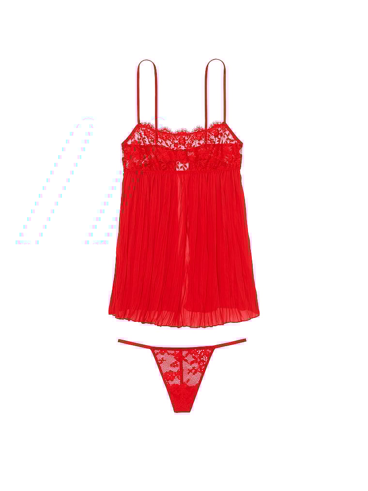 Victoria's Secret Dream Angels Dare to Dream Lace Pleated Babydoll Set