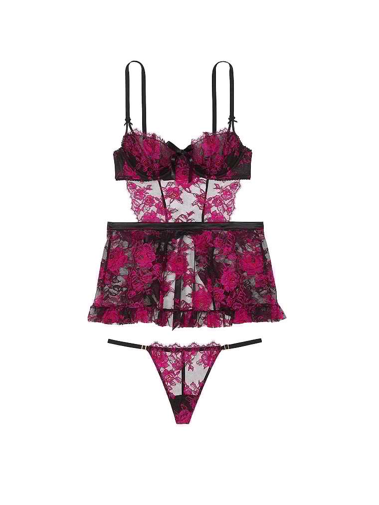 Victoria's Secret Very Sexy Wicked Unlined Rose Lace Apron Set