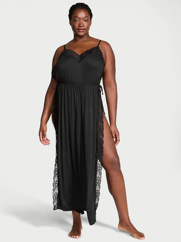 Victoria's Secret Ribbed Modal Lace-Trim Long Slip Dress