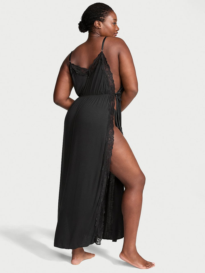 Victoria's Secret Ribbed Modal Lace-Trim Long Slip Dress
