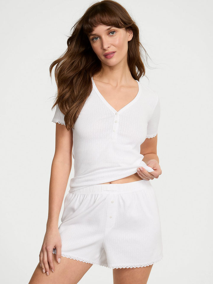 Victoria's Secret Pointelle Modal Henley Tee & Boxer Short Set
