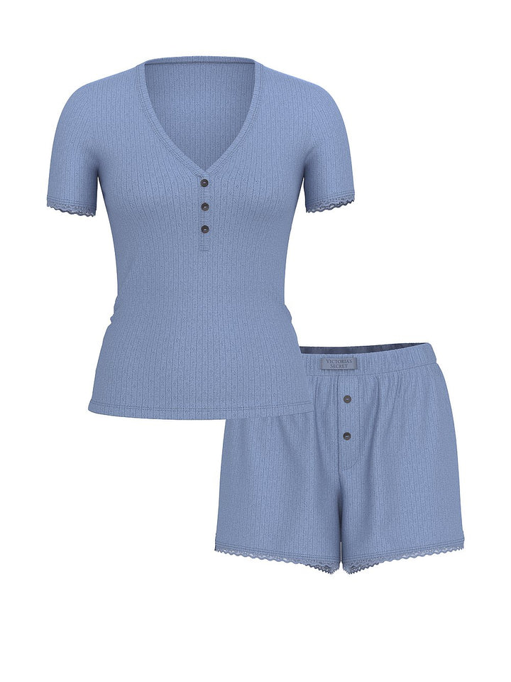 Victoria's Secret Pointelle Modal Henley Tee & Boxer Short Set