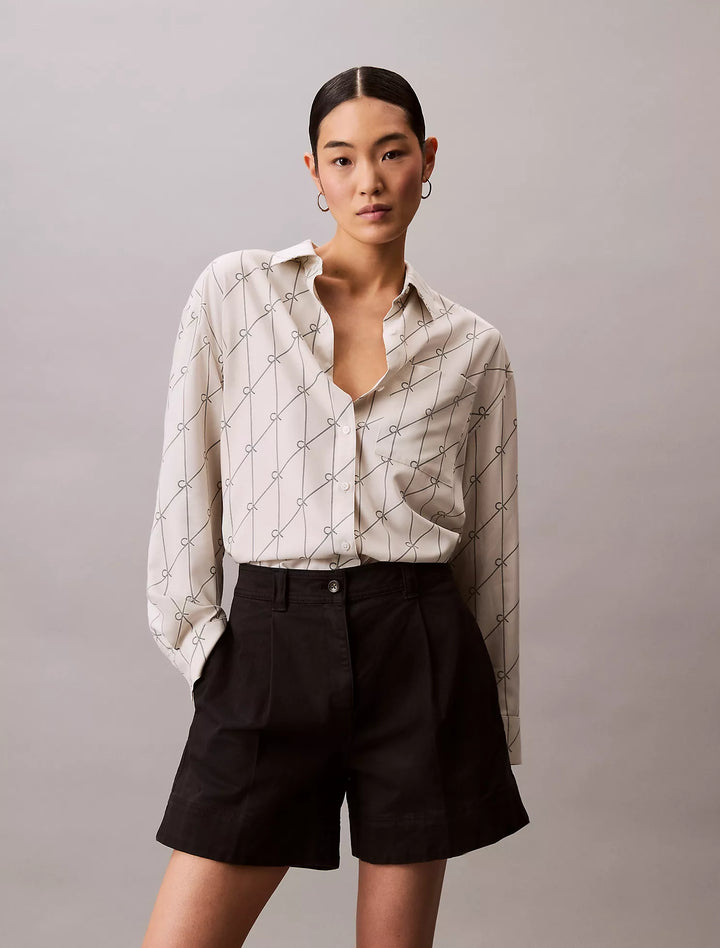 Calvin Klein Printed Tencel Blend Roll Tab Shirt