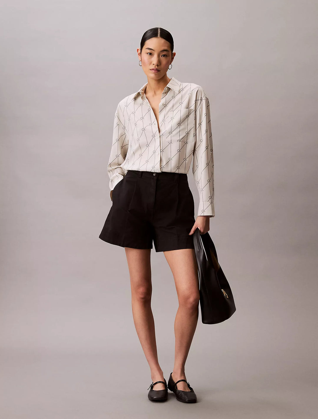 Calvin Klein Printed Tencel Blend Roll Tab Shirt