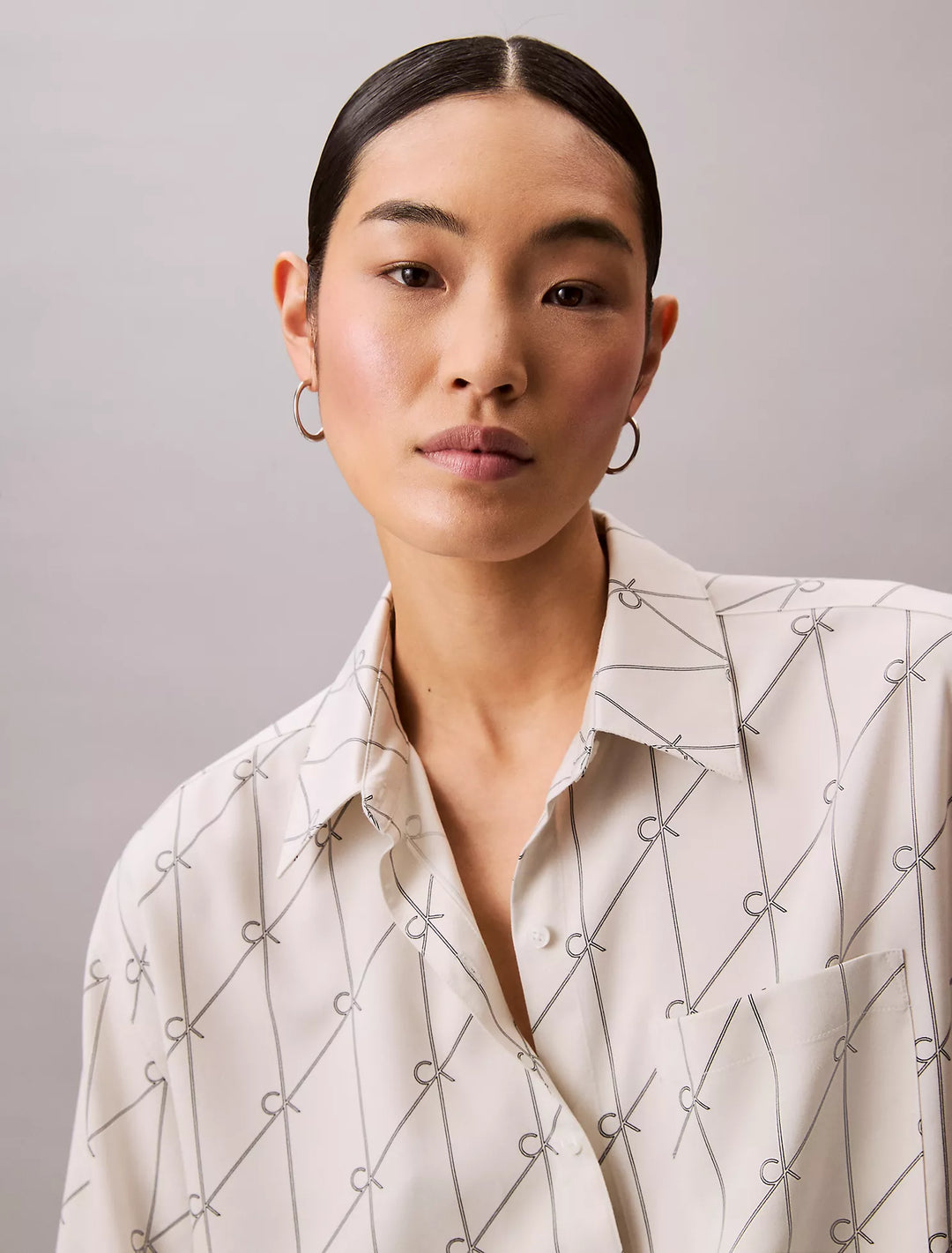 Calvin Klein Printed Tencel Blend Roll Tab Shirt