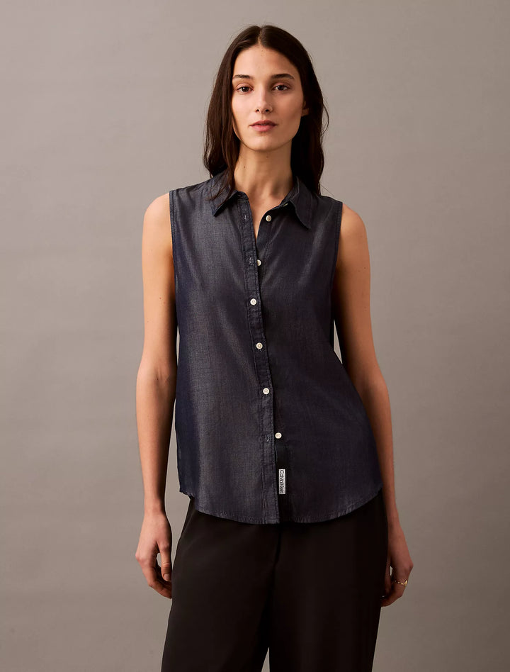 Calvin Klein Sleeveless Denim Button-Down Shirt
