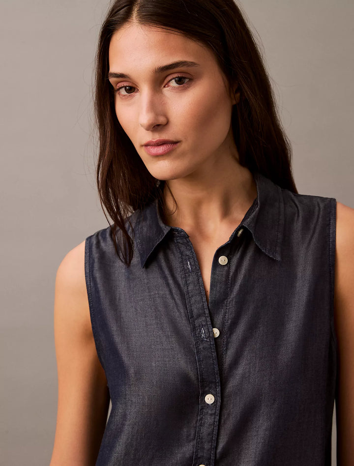 Calvin Klein Sleeveless Denim Button-Down Shirt