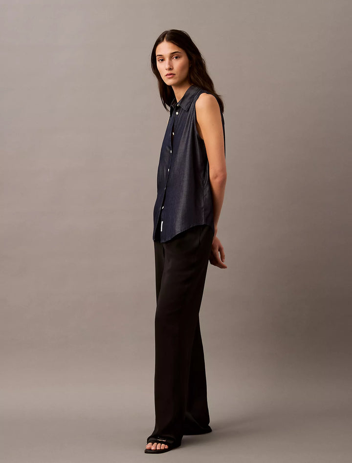 Calvin Klein Sleeveless Denim Button-Down Shirt