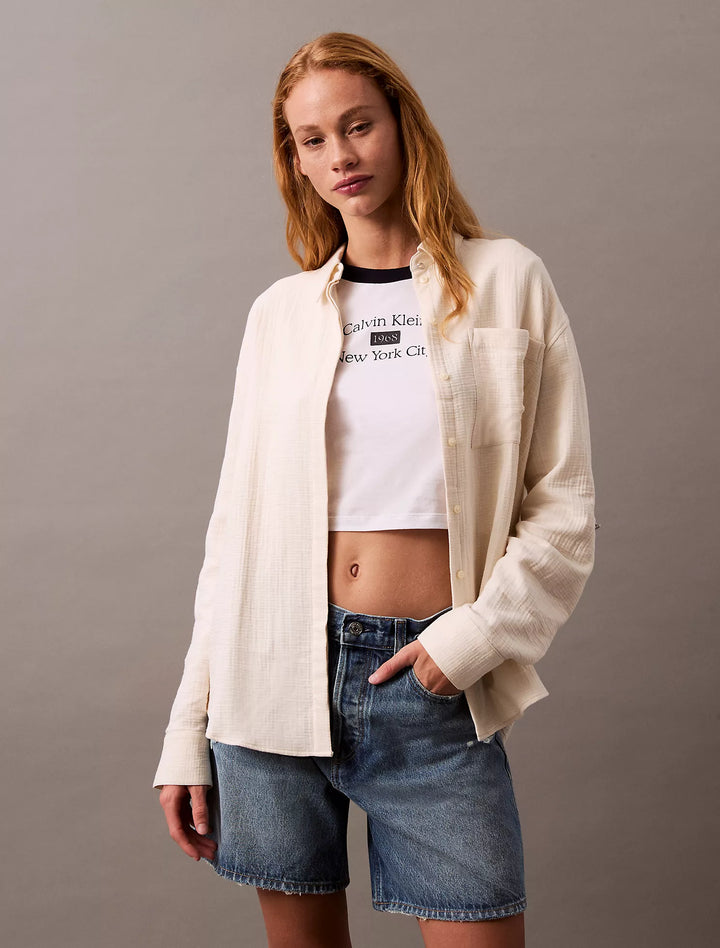 Calvin Klein Double Gauze Roll Tab Button-Down Shirt