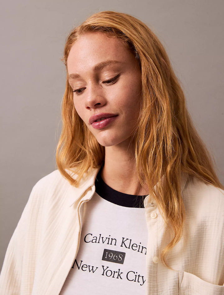 Calvin Klein Double Gauze Roll Tab Button-Down Shirt