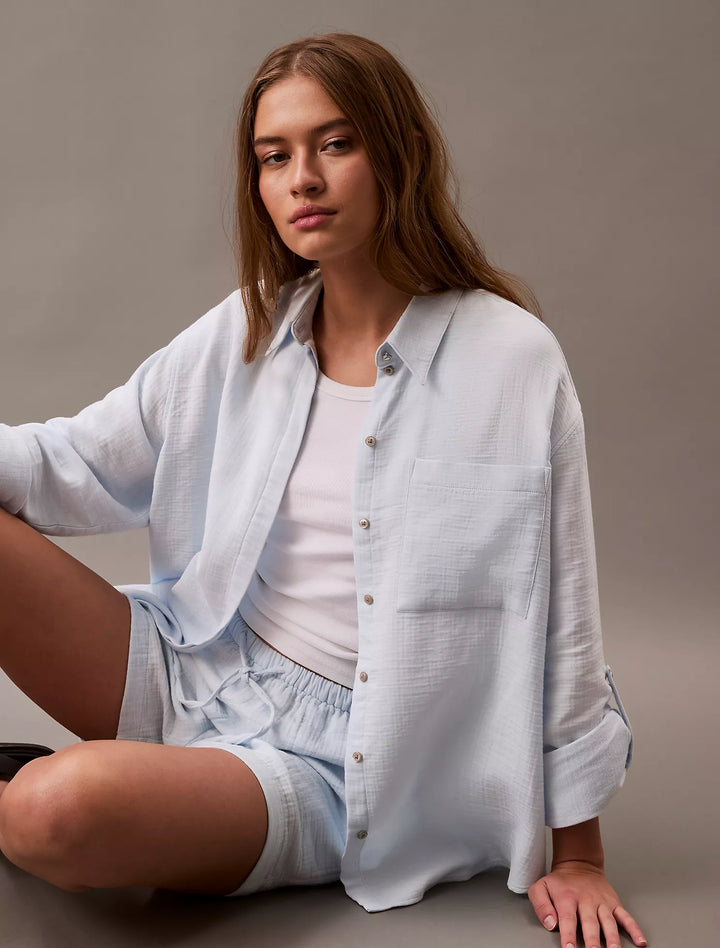 Calvin Klein Double Gauze Roll Tab Button-Down Shirt