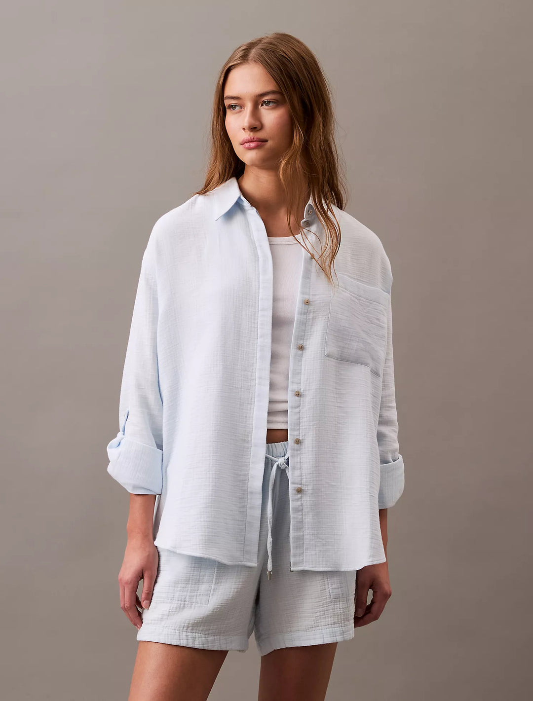 Calvin Klein Double Gauze Roll Tab Button-Down Shirt