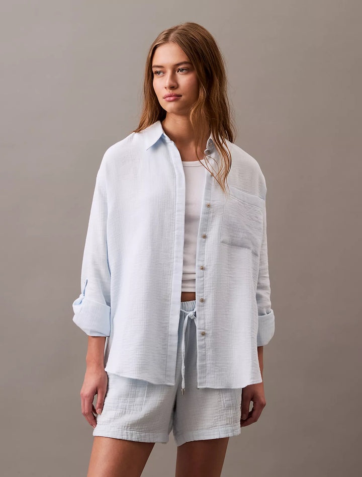 Calvin Klein Double Gauze Roll Tab Button-Down Shirt