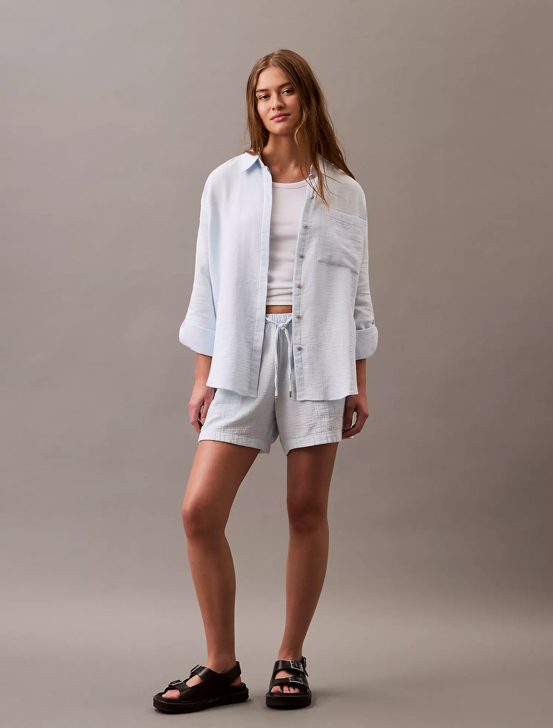Calvin Klein Double Gauze Roll Tab Button-Down Shirt