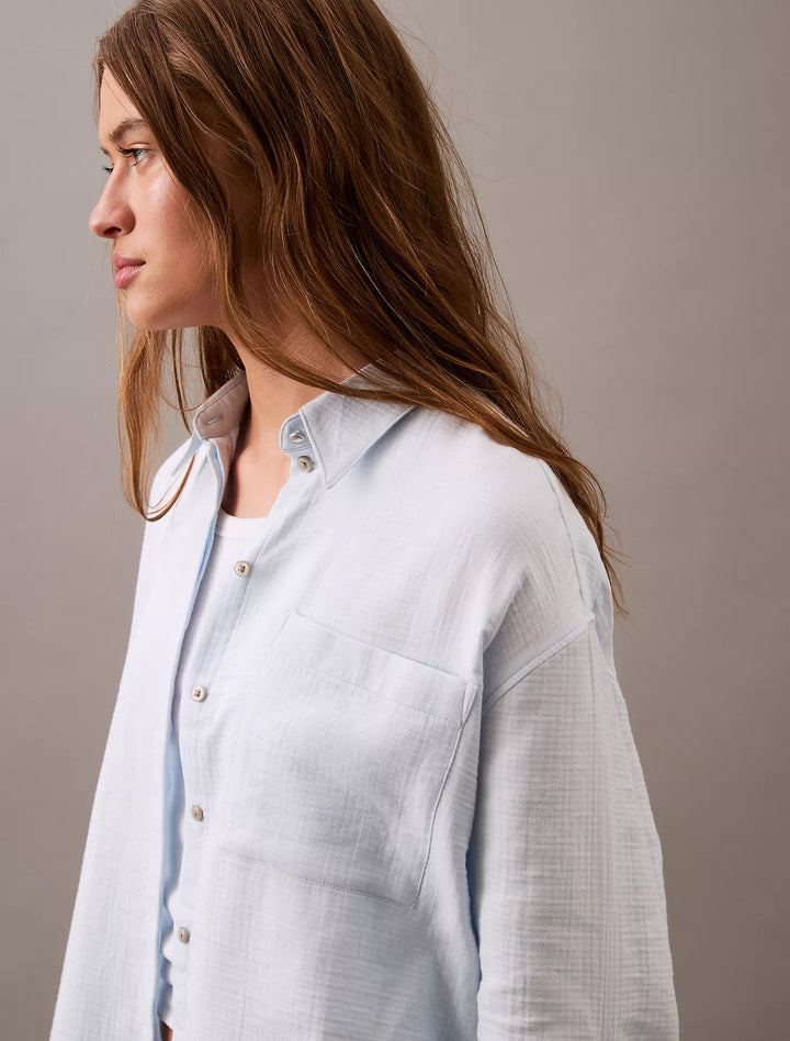 Calvin Klein Double Gauze Roll Tab Button-Down Shirt