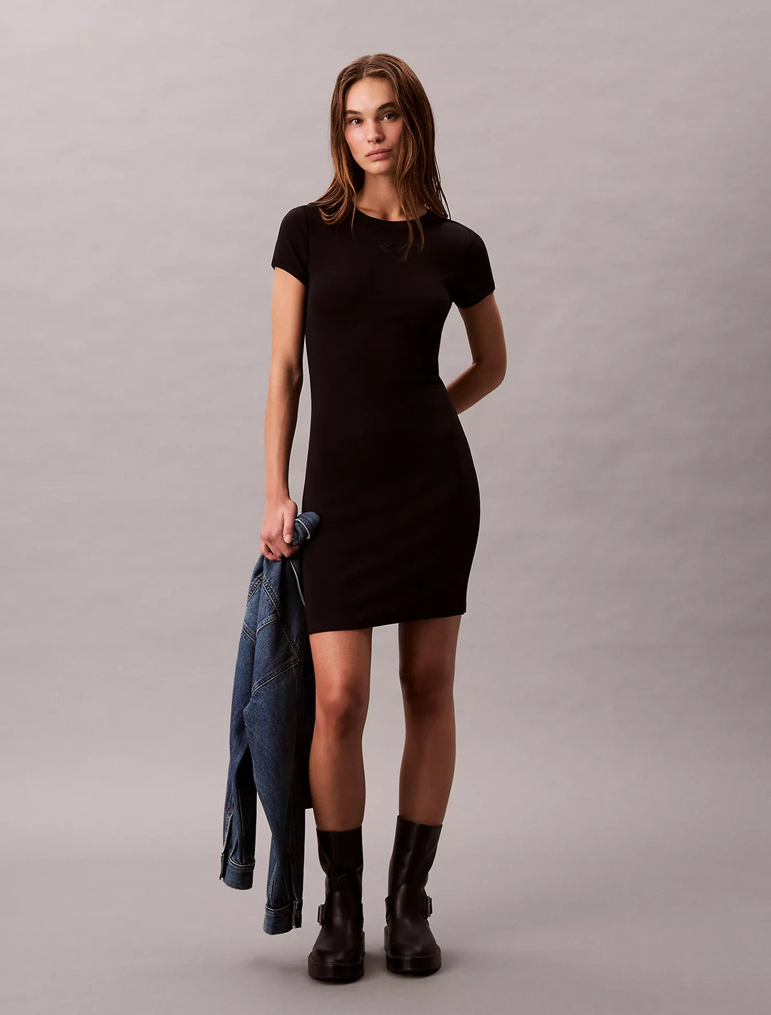 Calvin Klein Cotton Contour Rib Monogram Logo Mini Dress